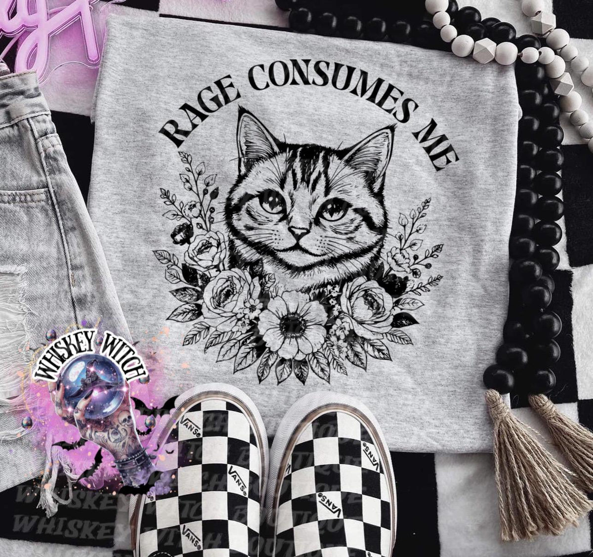 Rage Consumes Me Cat Sweatshirt, Funny Grumpy Kitty Floral Crewneck Vintage Floral Cat Graphic tee