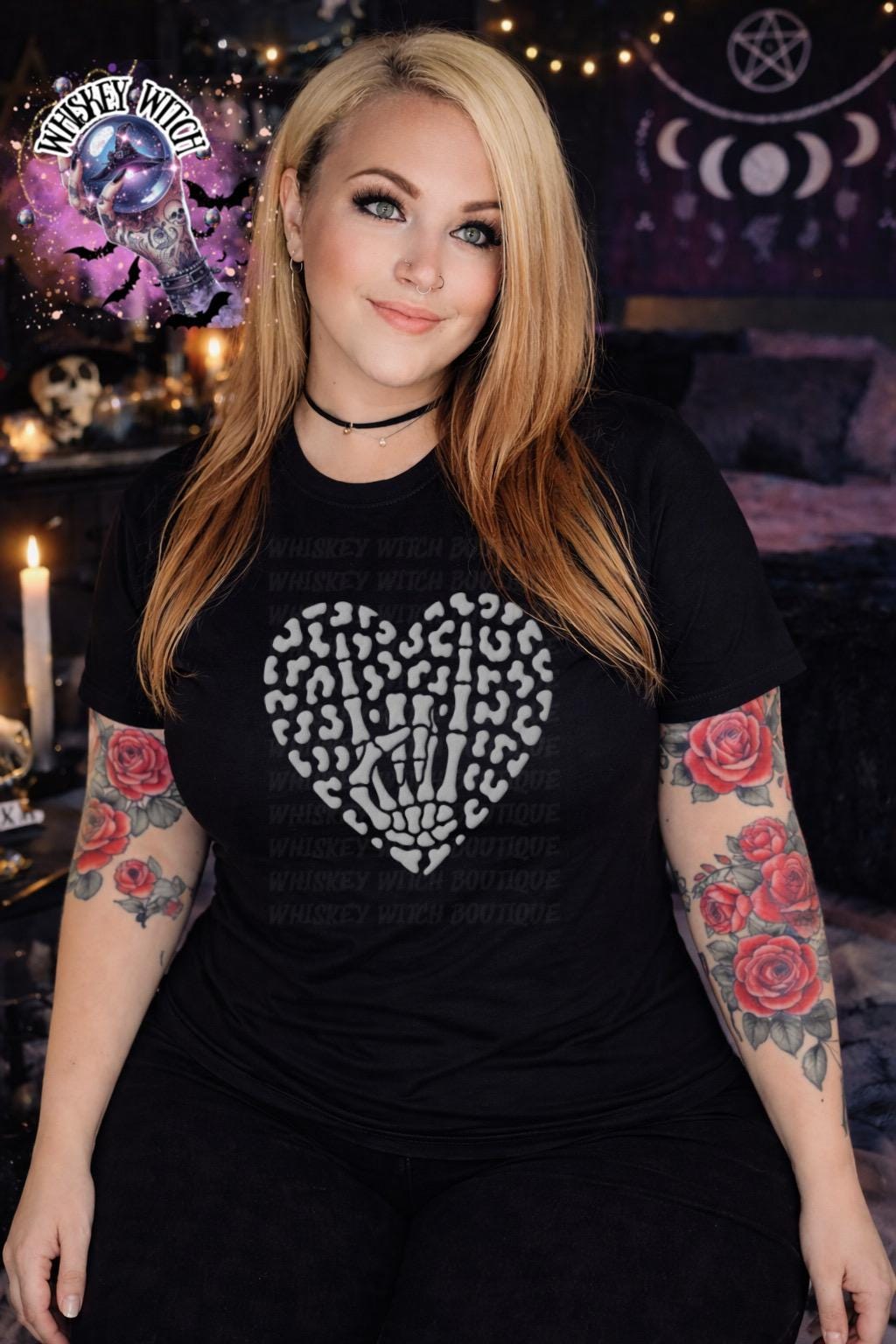 Skeleton Hand Heart T-Shirt, Black Spooky Valentine Goth Tee