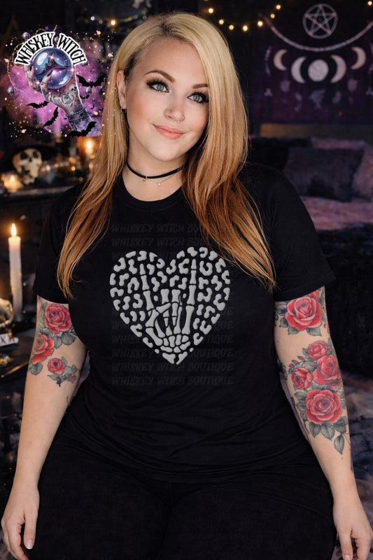 Skeleton Hand Heart T-Shirt, Black Spooky Valentine Goth Tee