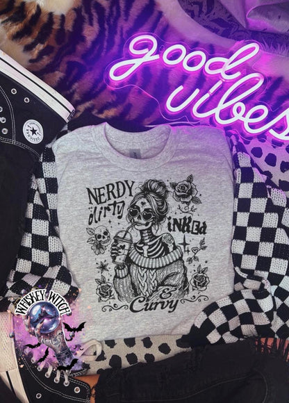 Body Positive Tattoo Shirt, Nerdy Dirty Inked Curvy Graphic Tee, funny alternative skeleton girl