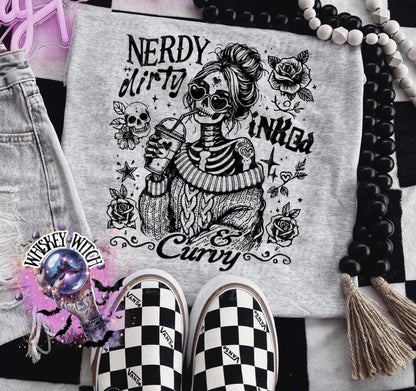 Body Positive Tattoo Shirt, Nerdy Dirty Inked Curvy Graphic Tee, funny alternative skeleton girl