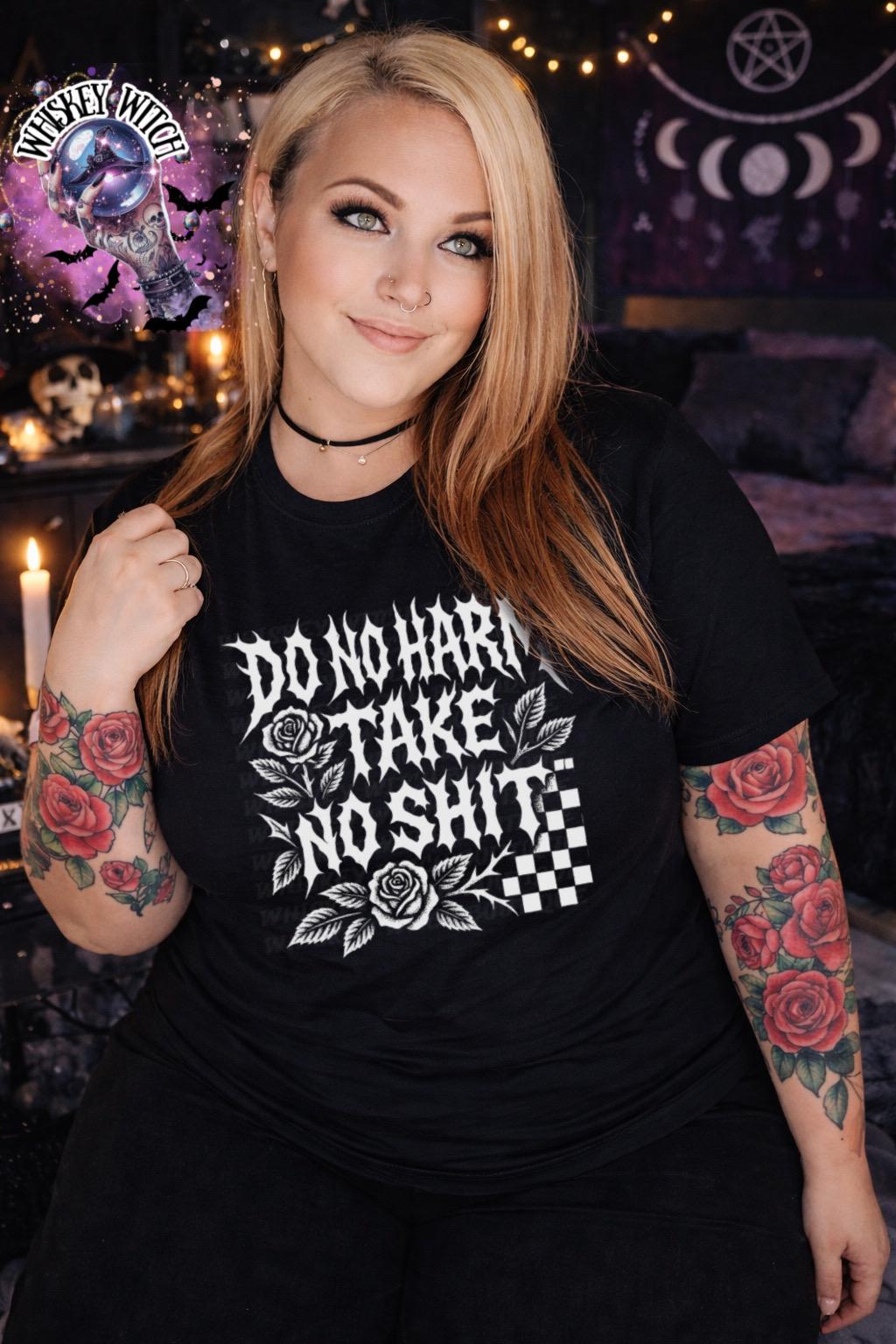 Do No Harm Take No Shit Graphic T-Shirt, Rose Goth Tee, Unisex Cotton Shirt, witchy alternative shirt