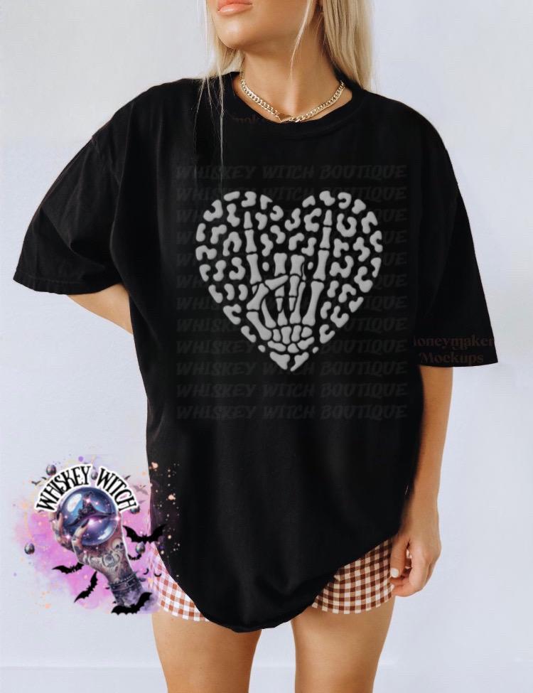 Skeleton Hand Heart T-Shirt, Black Spooky Valentine Goth Tee
