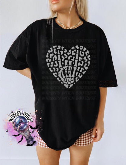 Skeleton Hand Heart T-Shirt, Black Spooky Valentine Goth Tee
