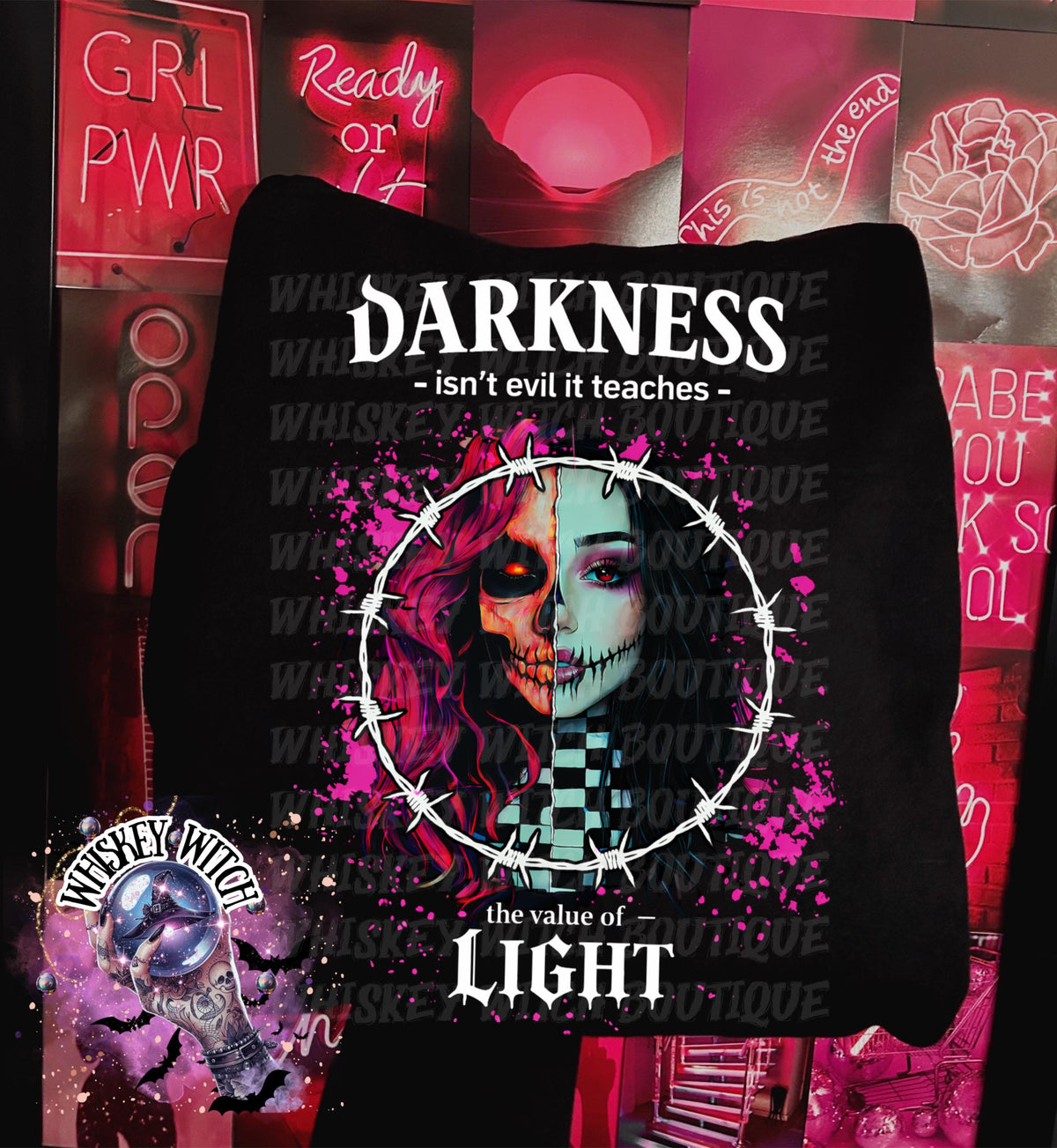 Gothic Skull Girl Graphic Tee, Witchy Black T-Shirt