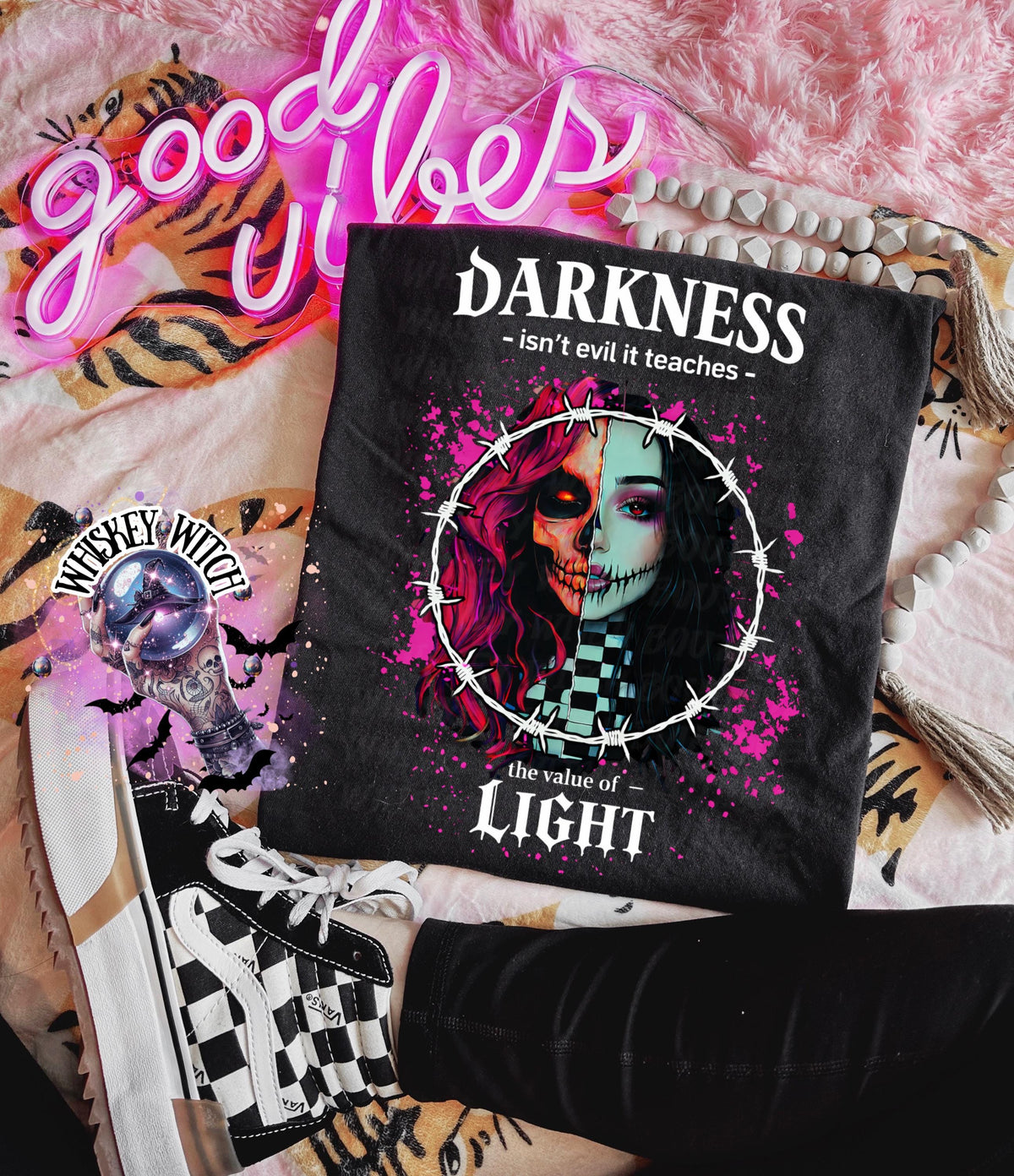 Gothic Skull Girl Graphic Tee, Witchy Black T-Shirt