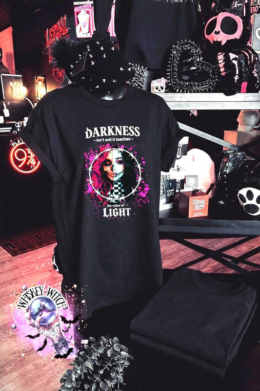 Gothic Skull Girl Graphic Tee, Witchy Black T-Shirt