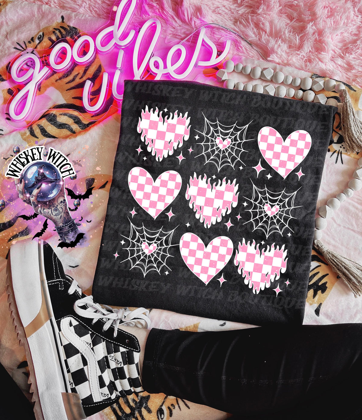 Valentine Goth Hearts Shirt, Pink Checkered Hearts & Spiderweb Graphic Tee, Witchy Cute Cupid Shirt, Trendy Alt Valentine Top, Gift for Her