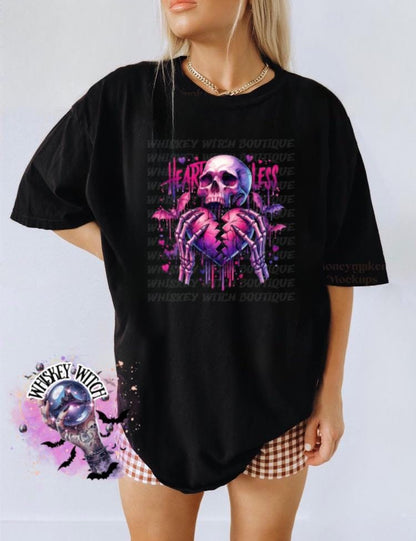 Heartless Skull Graphic Tee, Pink Goth Valentine Shirt