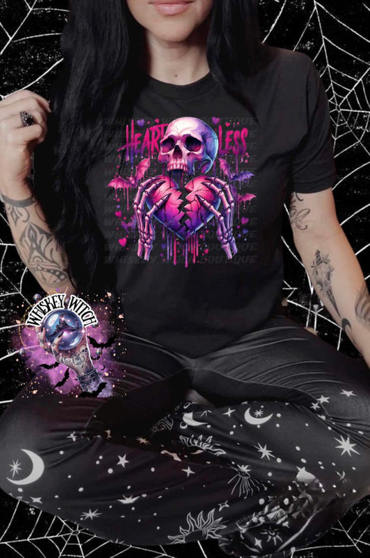Heartless Skull Graphic Tee, Pink Goth Valentine Shirt