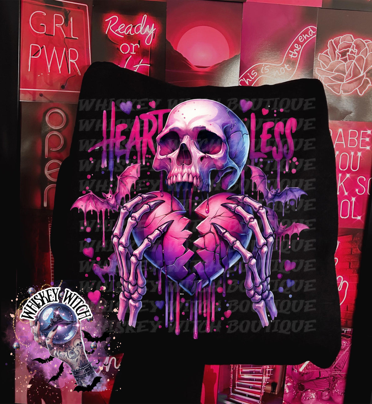 Heartless Skull Graphic Tee, Pink Goth Valentine Shirt