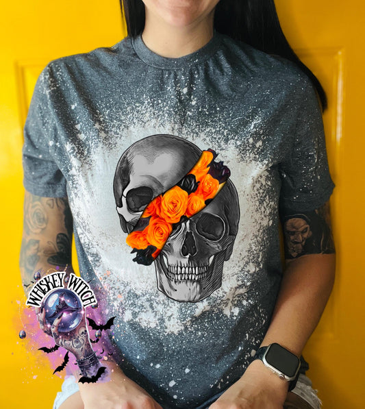 Hand-Bleached Skull & Roses T-Shirt – Gothic Witchcore Tee