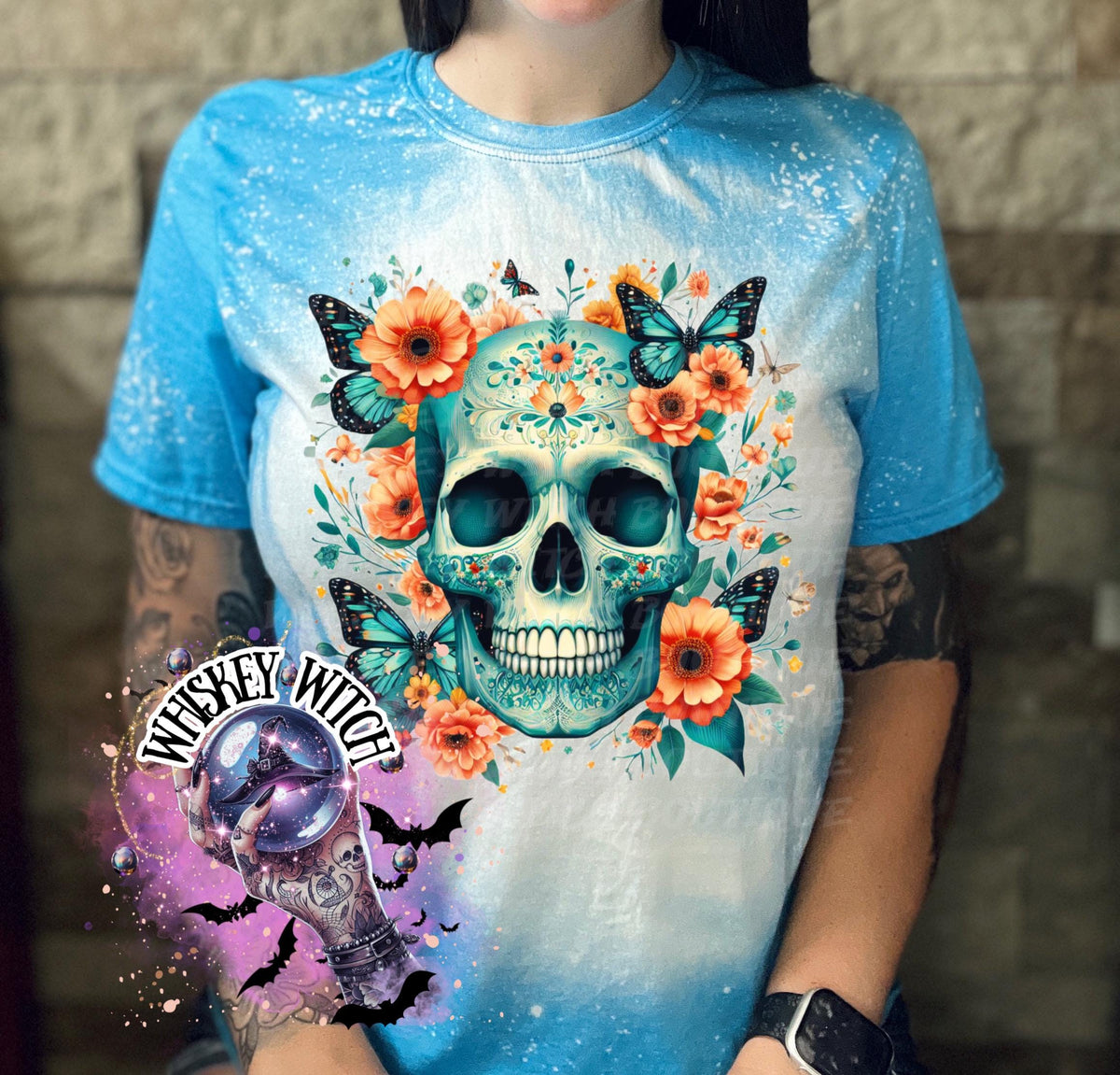 Turquoise Skull Gothic T Shirt