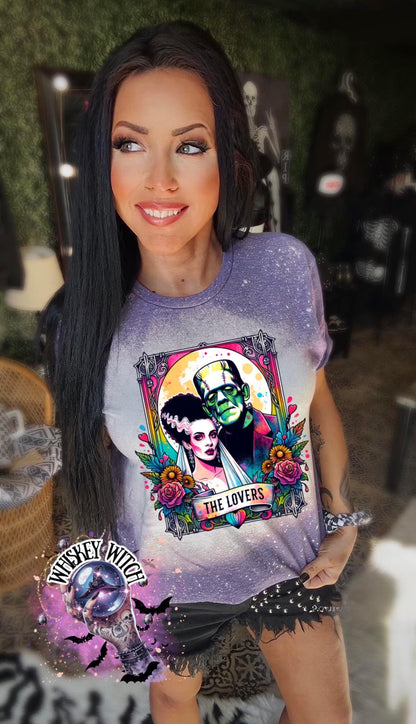 The Lovers Tarot Horror Neon bleached t shirt | vintage | retro | distressed | custom | horror | goth | witchy | trendy | gift | unique
