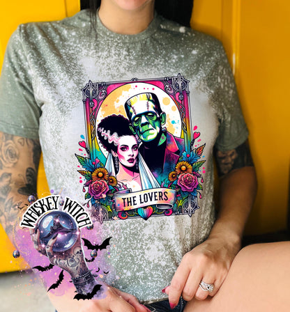 The Lovers Tarot Horror Neon bleached t shirt | vintage | retro | distressed | custom | horror | goth | witchy | trendy | gift | unique