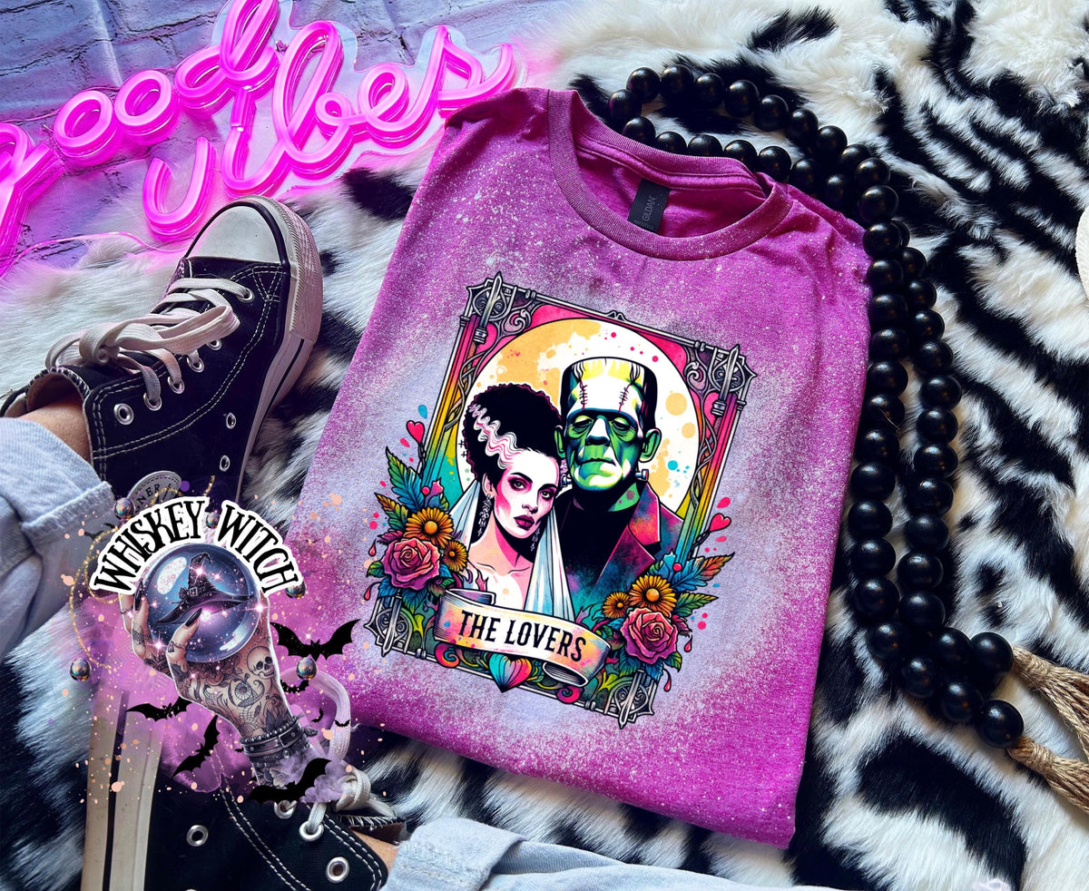 The Lovers Tarot Horror Neon bleached t shirt | vintage | retro | distressed | custom | horror | goth | witchy | trendy | gift | unique
