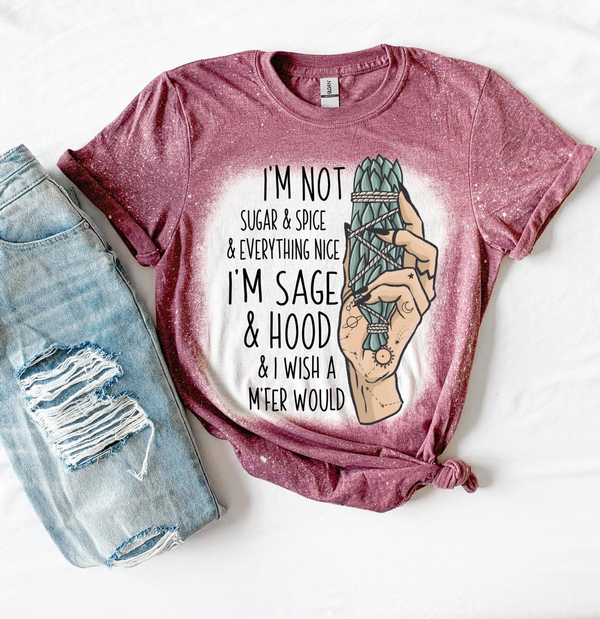 Bleached shirt Sage and Hood witchy shirt | sassy | unisex | bleached | vintage | retro | distressed | custom | funny | gift best seller