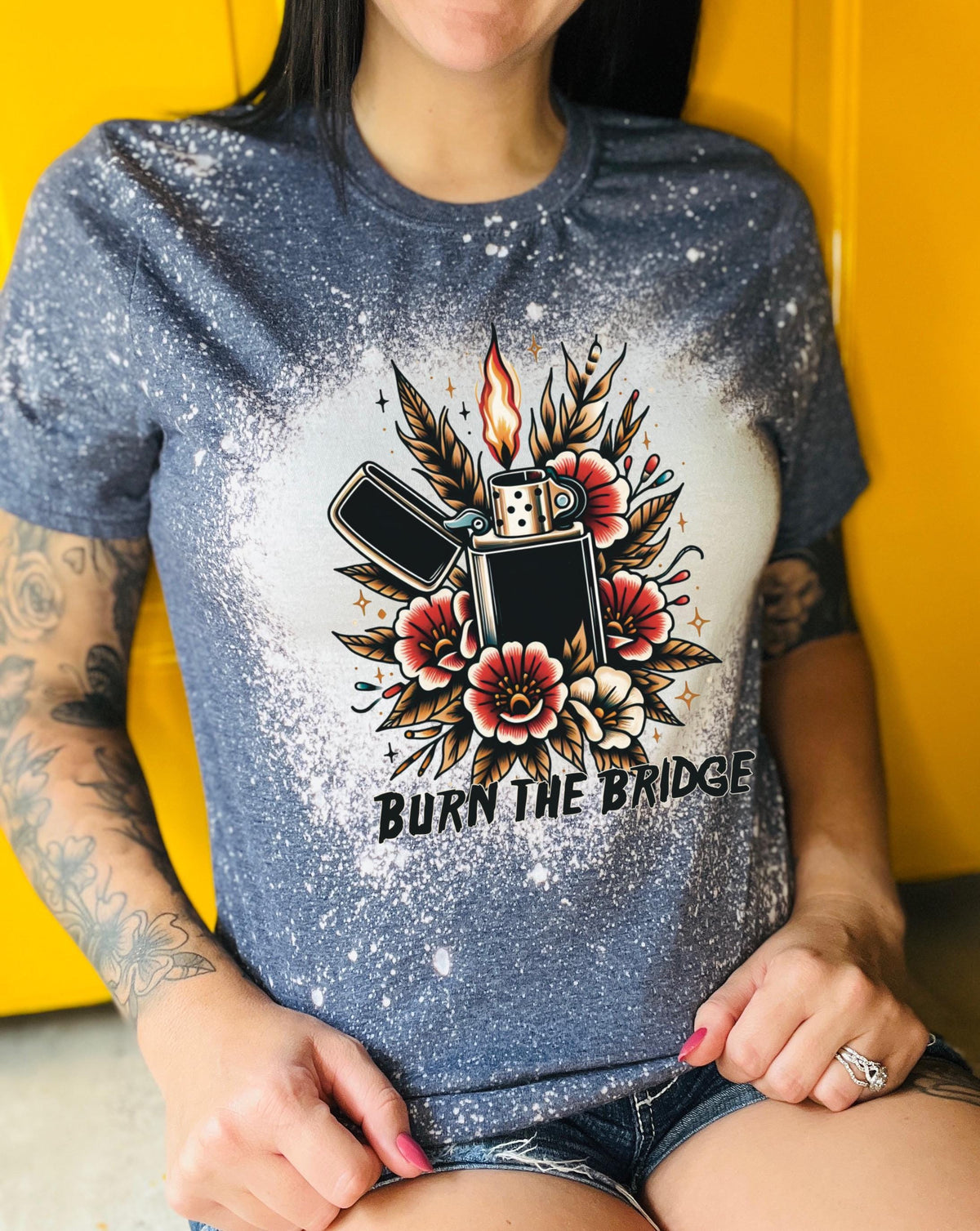 Burn the bridge Bleached Tee | retro | best seller | bleached tshirt | custom | gift | vintage | best seller | motivational | soft tee