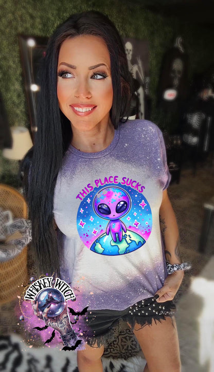 This Place Sucks Alien | vintage | retro | distressed | custom | funny shirt | Halloween | gift | sarcastic | snarky | goth | custom | mom