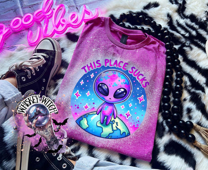 This Place Sucks Alien | vintage | retro | distressed | custom | funny shirt | Halloween | gift | sarcastic | snarky | goth | custom | mom