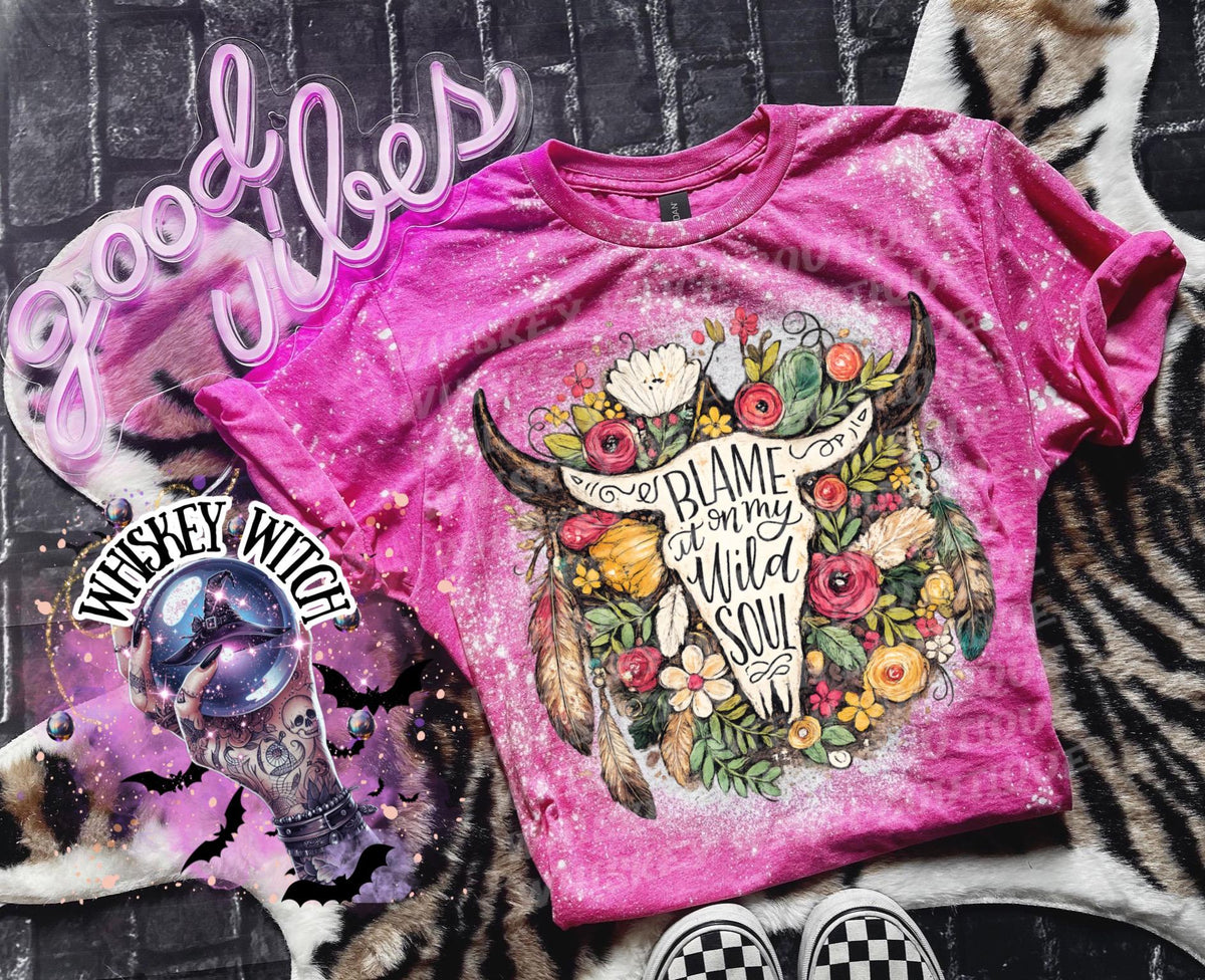 Floral Cow Skull Shirt, Boho Western Graphic Tee, Blame It On My Wild Soul