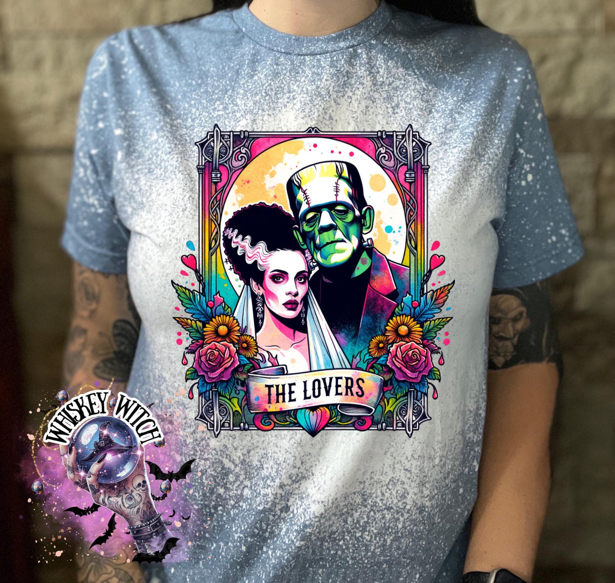 The Lovers Tarot Horror Neon bleached t shirt | vintage | retro | distressed | custom | horror | goth | witchy | trendy | gift | unique