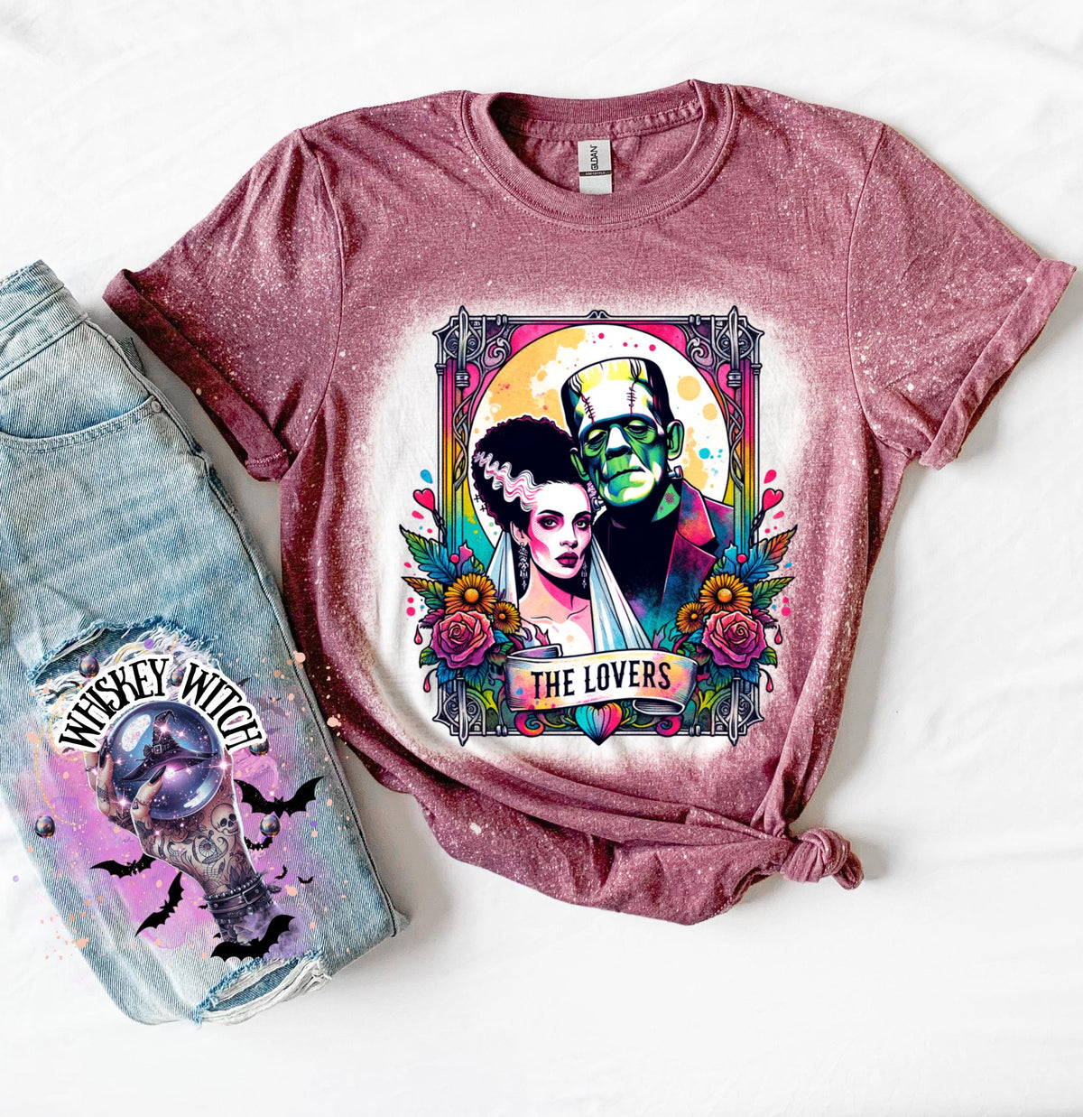 The Lovers Tarot Horror Neon bleached t shirt | vintage | retro | distressed | custom | horror | goth | witchy | trendy | gift | unique