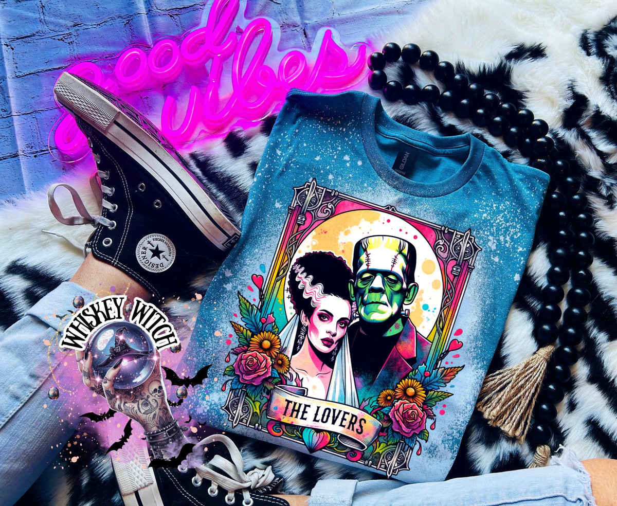 The Lovers Tarot Horror Neon bleached t shirt | vintage | retro | distressed | custom | horror | goth | witchy | trendy | gift | unique
