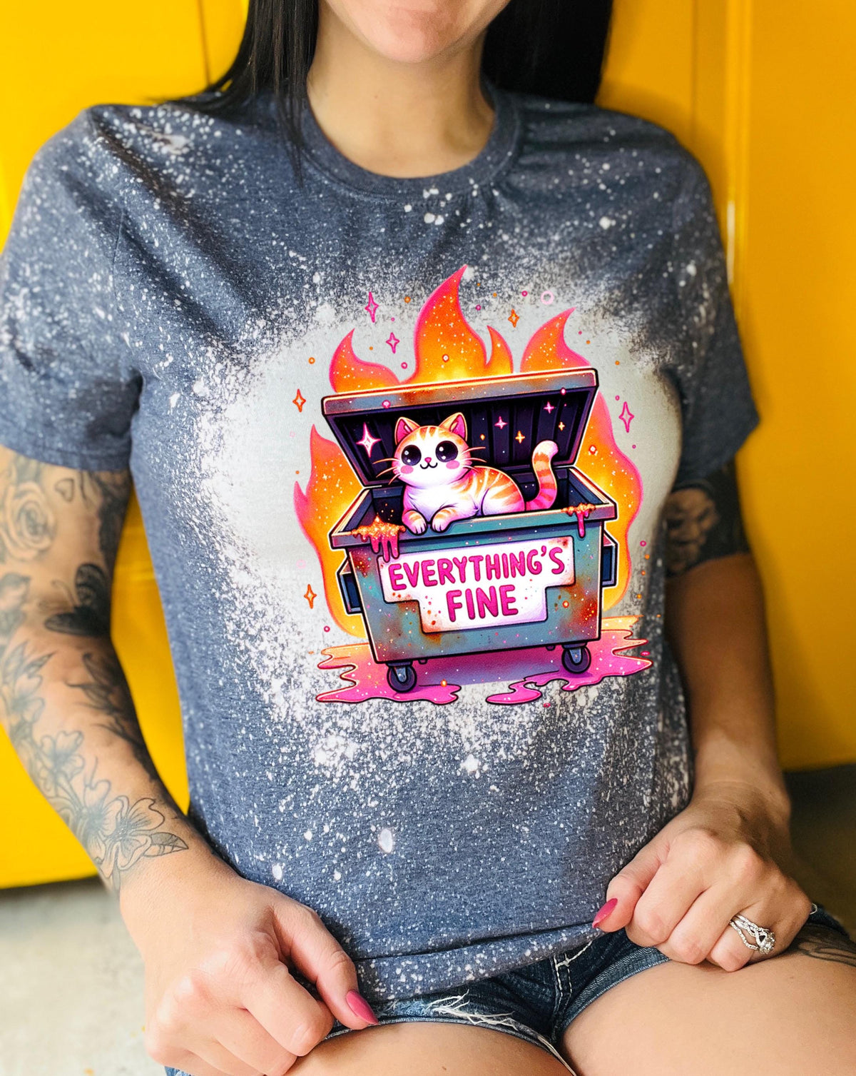 Everything’s Fine cat | vintage | retro | distressed | custom | funny shirt | Halloween | gift | snarky | goth | custom | mom | summer