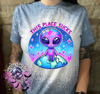 This Place Sucks Alien | vintage | retro | distressed | custom | funny shirt | Halloween | gift | sarcastic | snarky | goth | custom | mom