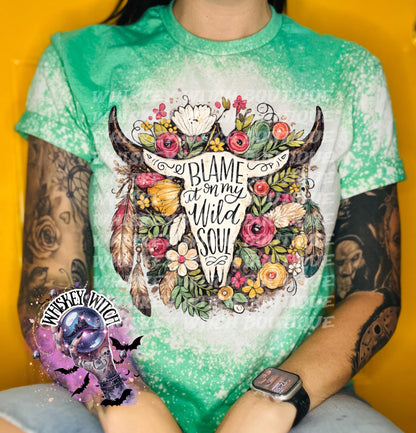 Floral Cow Skull Shirt, Boho Western Graphic Tee, Blame It On My Wild Soul
