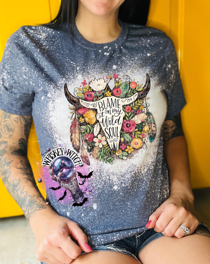 Floral Cow Skull Shirt, Boho Western Graphic Tee, Blame It On My Wild Soul