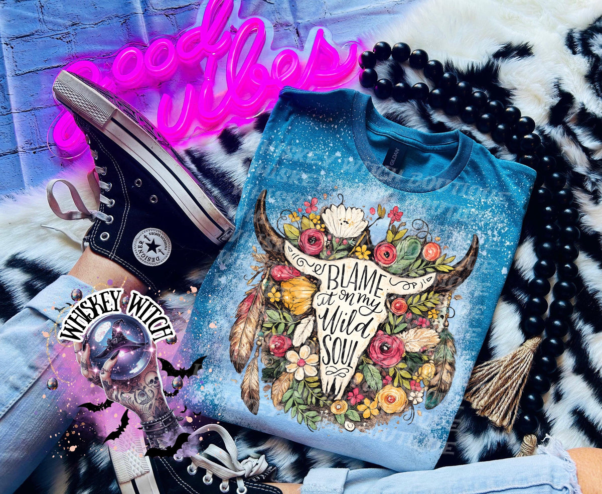 Floral Cow Skull Shirt, Boho Western Graphic Tee, Blame It On My Wild Soul