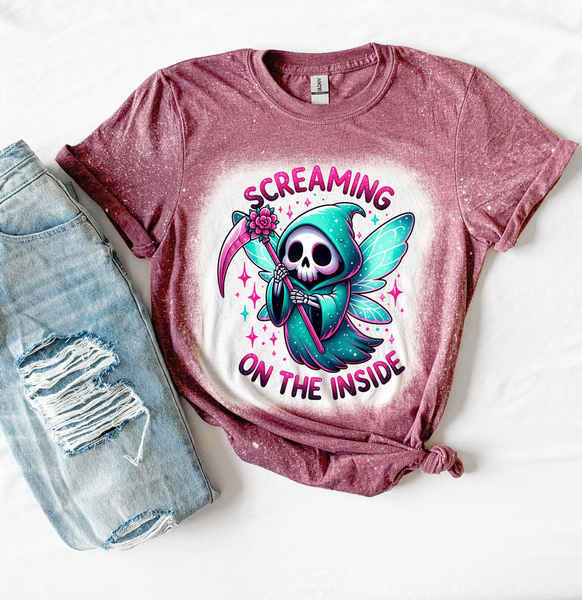 Bleached Shirt Spooky Screaming On The Inside | goth T shirt | gift | tshirt | gift for her | snarky | sarcastic | soft tee | creepy