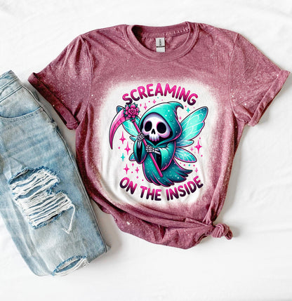 Bleached Shirt Spooky Screaming On The Inside | goth T shirt | gift | tshirt | gift for her | snarky | sarcastic | soft tee | creepy