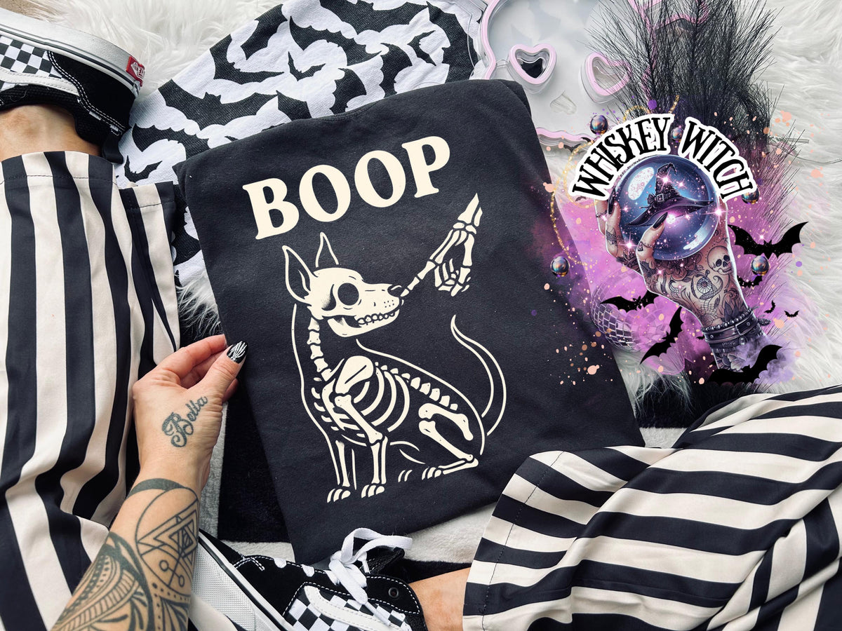 Skeleton Dog Shirt, Funny Boop Graphic Tee for Spooky Dog Lovers