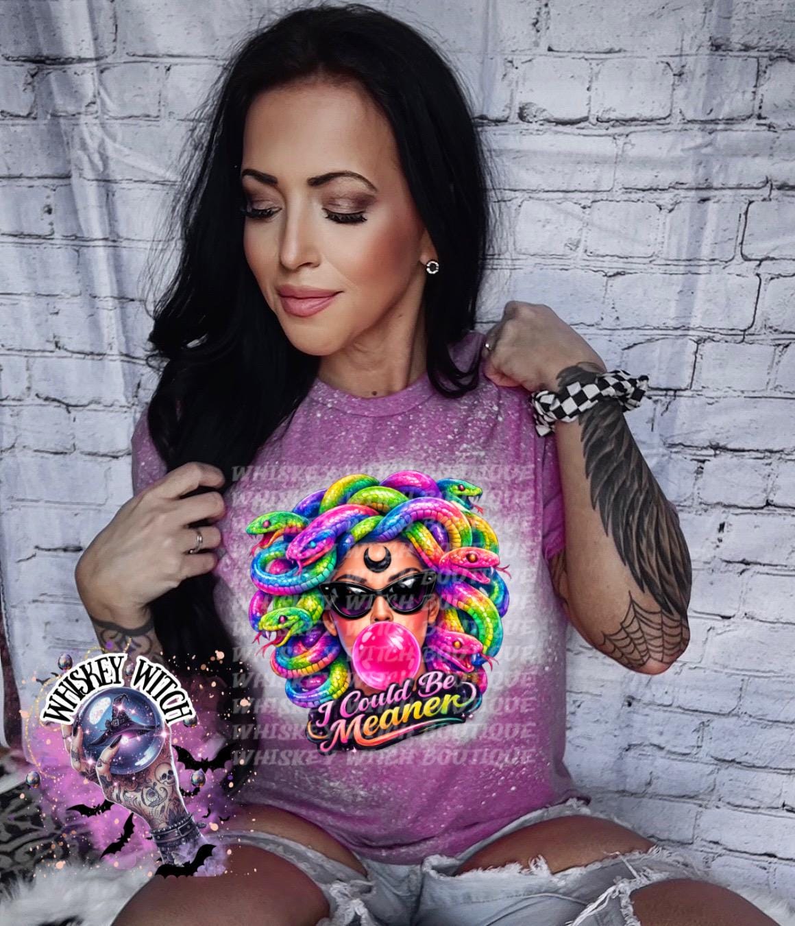 Neon Medusa Graphic Tee, Tattoo Style Snake Goddess Shirt, Alt Fashion Apparel