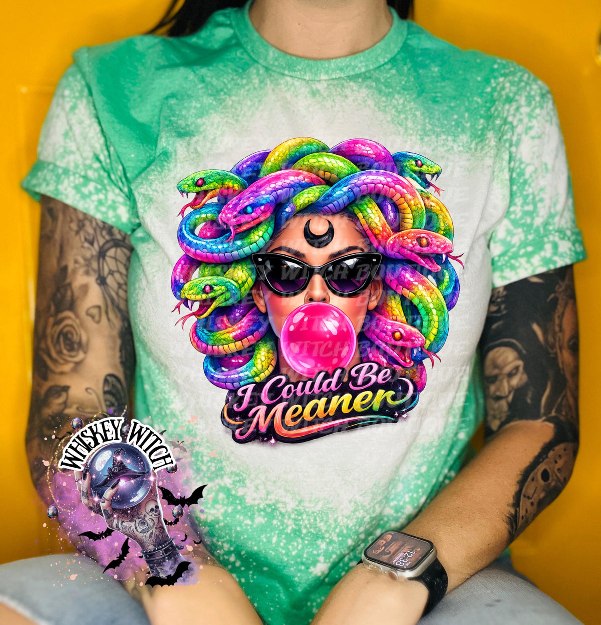 Neon Medusa Graphic Tee, Tattoo Style Snake Goddess Shirt, Alt Fashion Apparel
