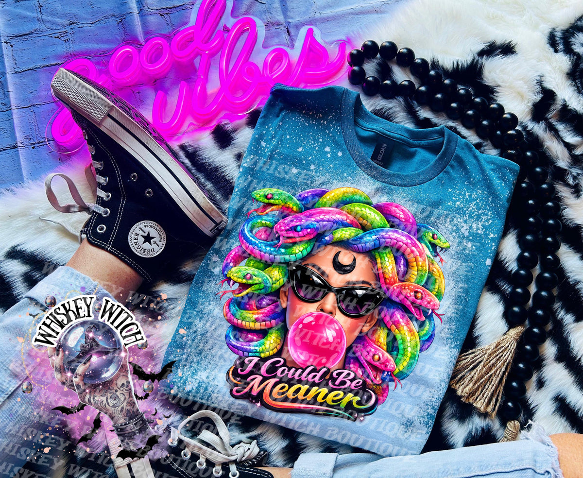 Neon Medusa Graphic Tee, Tattoo Style Snake Goddess Shirt, Alt Fashion Apparel