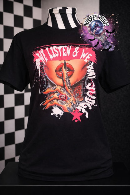 We Listen Don’t Judge T shirt | vintage | retro | distressed | custom | funny shirt | gift | snarky | goth | custom | mom | summer