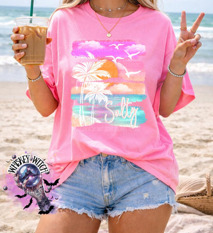 Salty Beach T-Shirt, Pastel Coastal Graphic for Summer Vacation, girls trip shirt