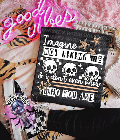 Funny attitude graphic tee styled on model in edgy outfit