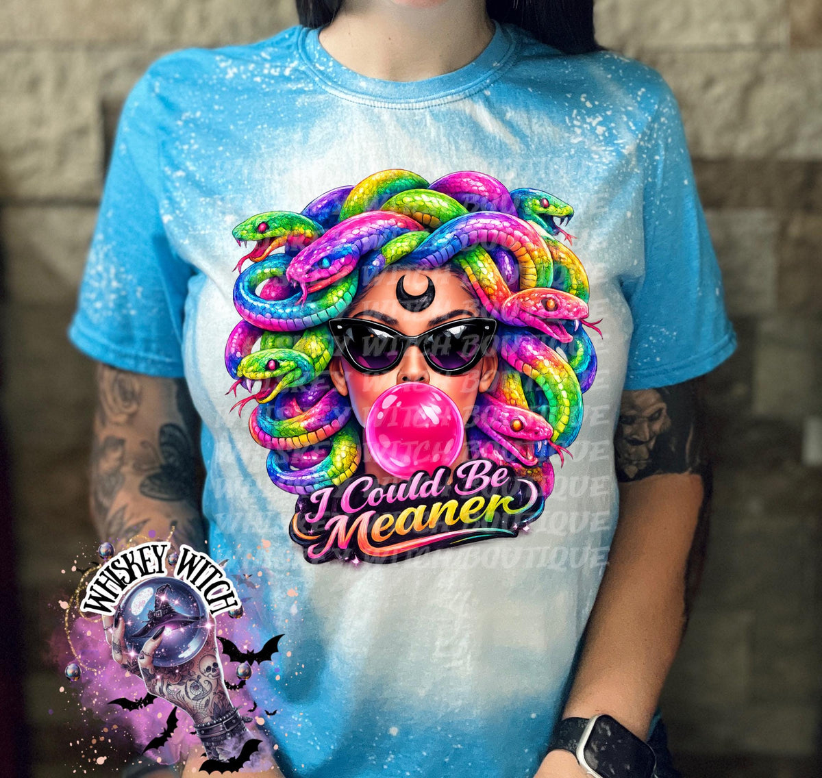 Neon Medusa Graphic Tee, Tattoo Style Snake Goddess Shirt, Alt Fashion Apparel