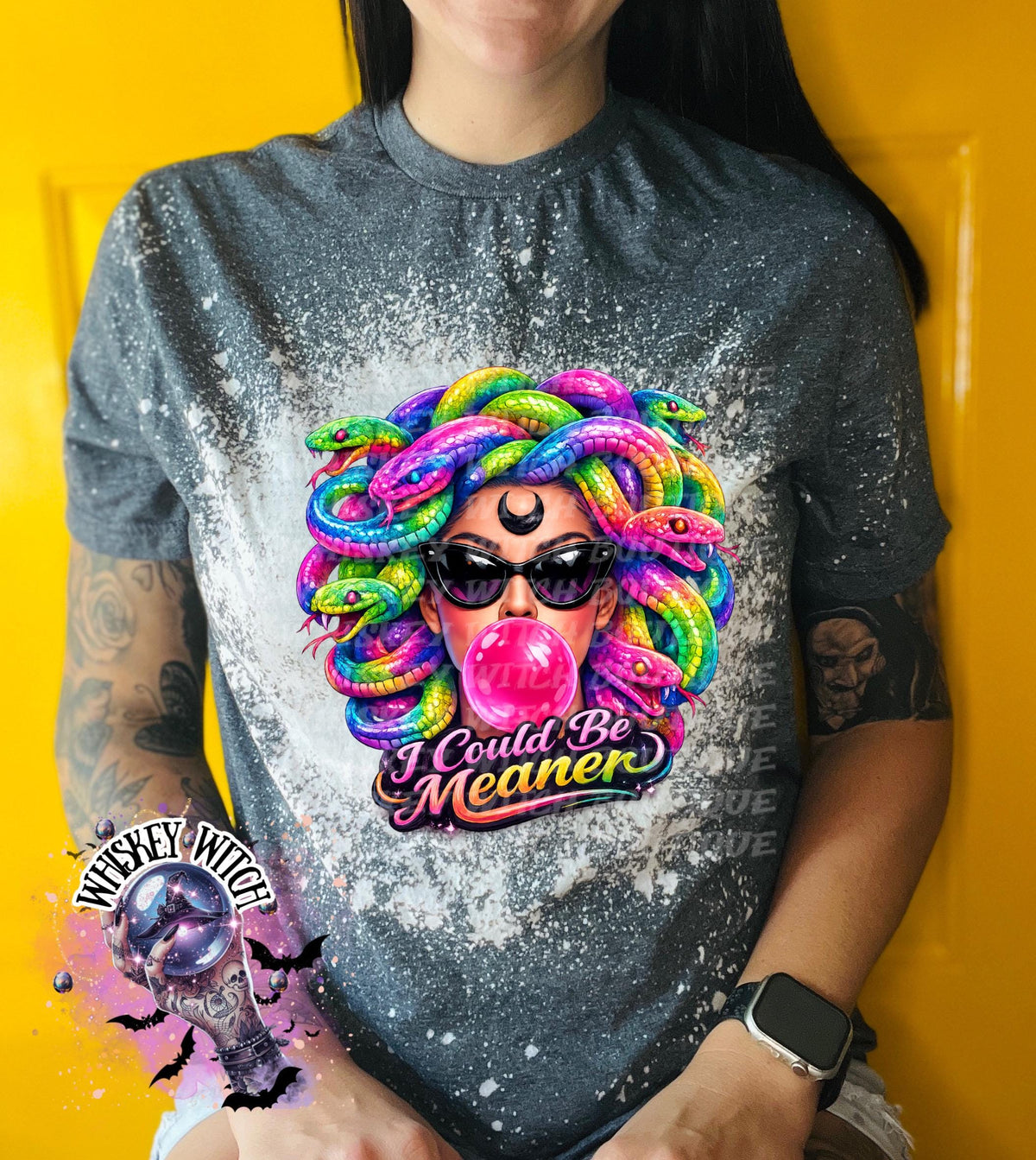 Neon Medusa Graphic Tee, Tattoo Style Snake Goddess Shirt, Alt Fashion Apparel
