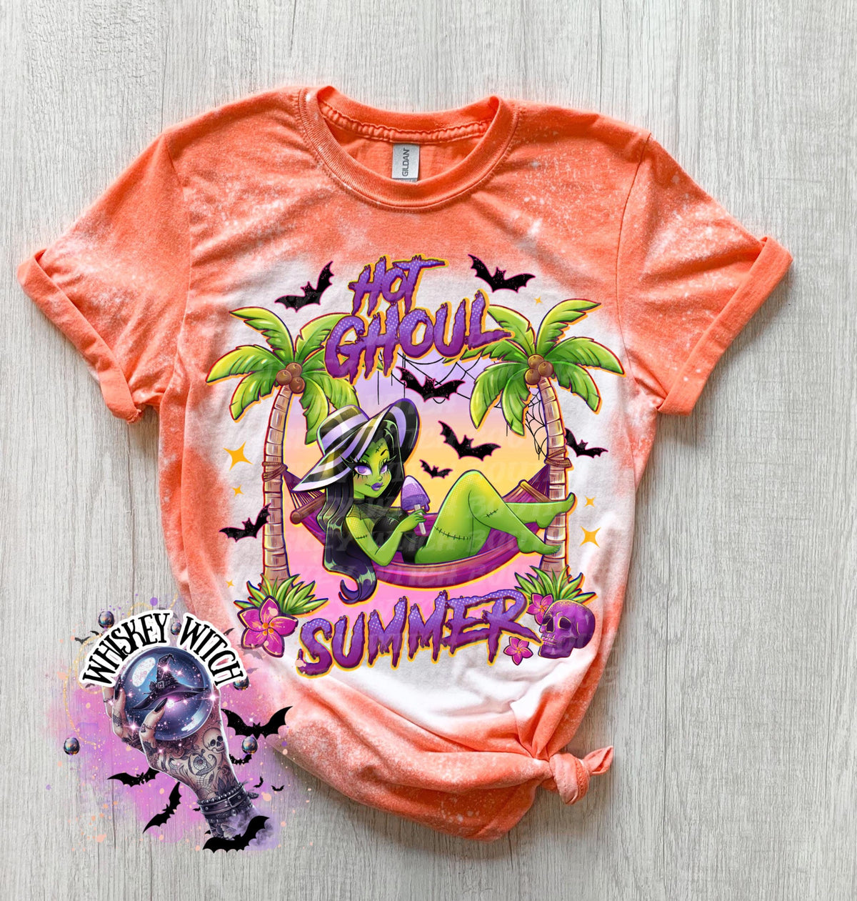 Hot Ghoul Summer Tee, Tropical Witch Shirt, bleached tee, acid washed