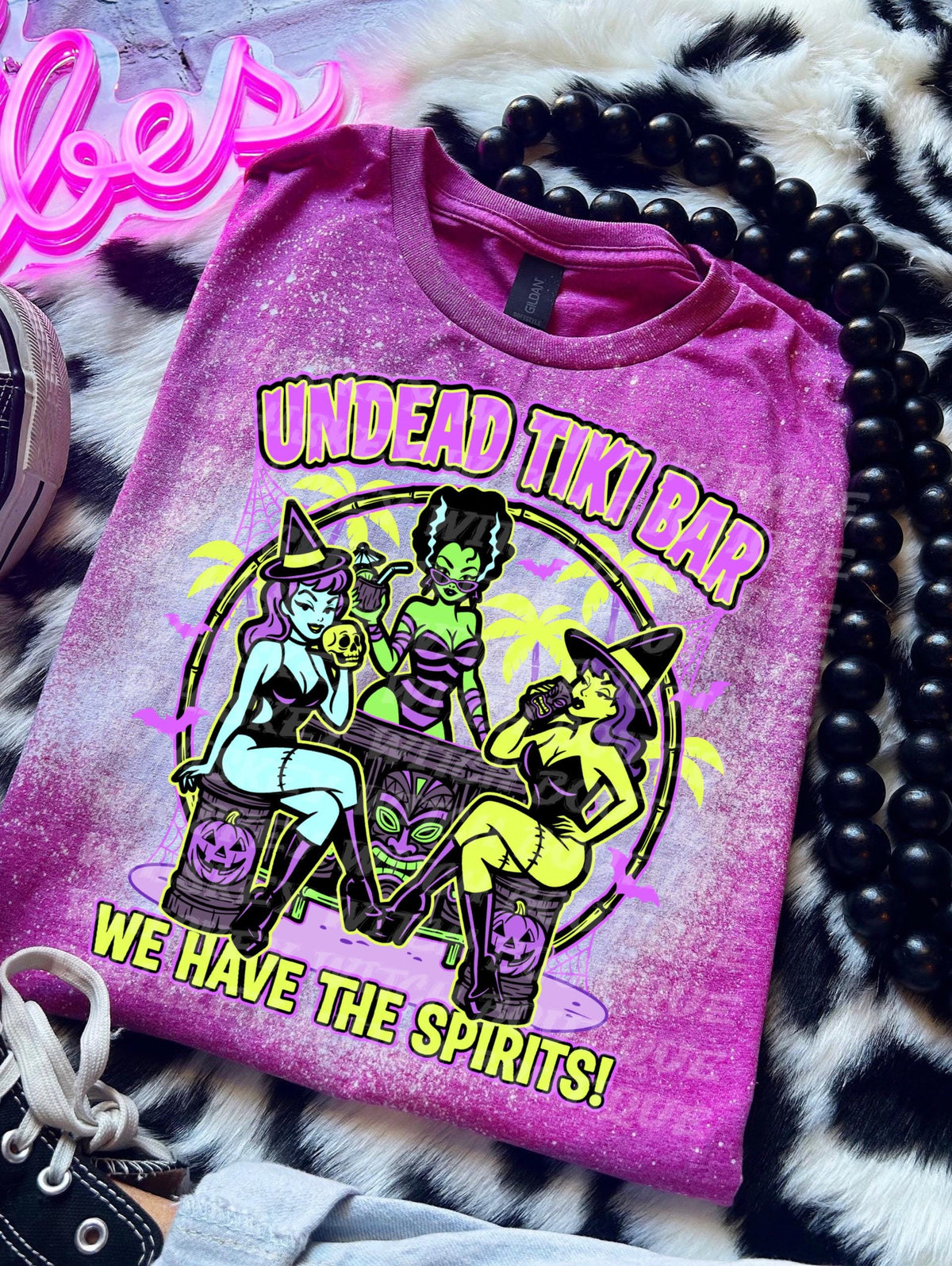 Undead Tiki Bar Tee, Spooky Tropical Shirt, bleached tshirt, summer shirt, gift for her