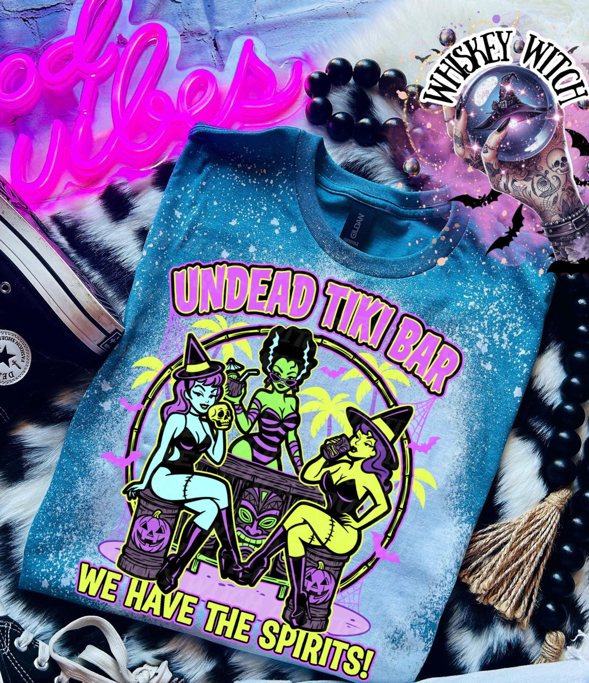 Undead Tiki Bar Tee, Spooky Tropical Shirt, bleached tshirt, summer shirt, gift for her