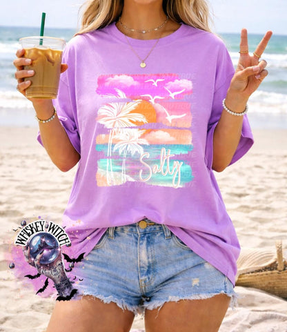 Salty Beach T-Shirt, Pastel Coastal Graphic for Summer Vacation, girls trip shirt