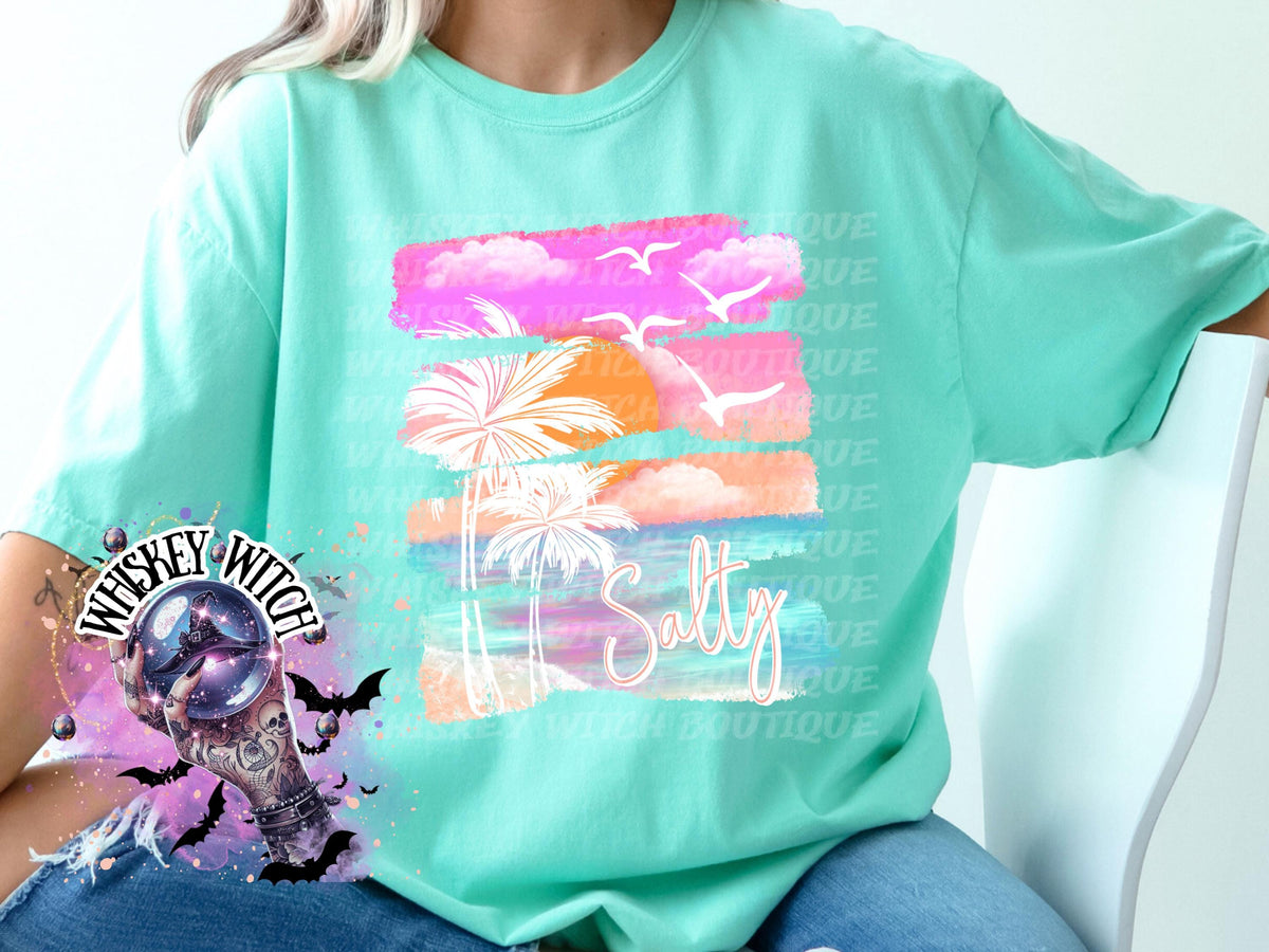 Salty Beach T-Shirt, Pastel Coastal Graphic for Summer Vacation, girls trip shirt