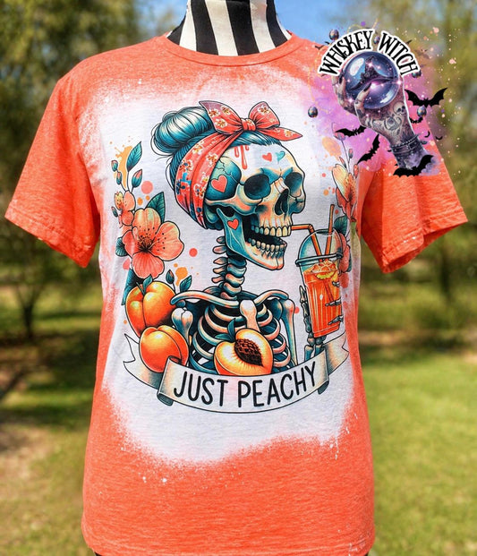 Bleached T shirt Just Peachy skeleton | vintage | retro | custom | funny shirt | Halloween | gift | snarky | goth | mom | soft tee
